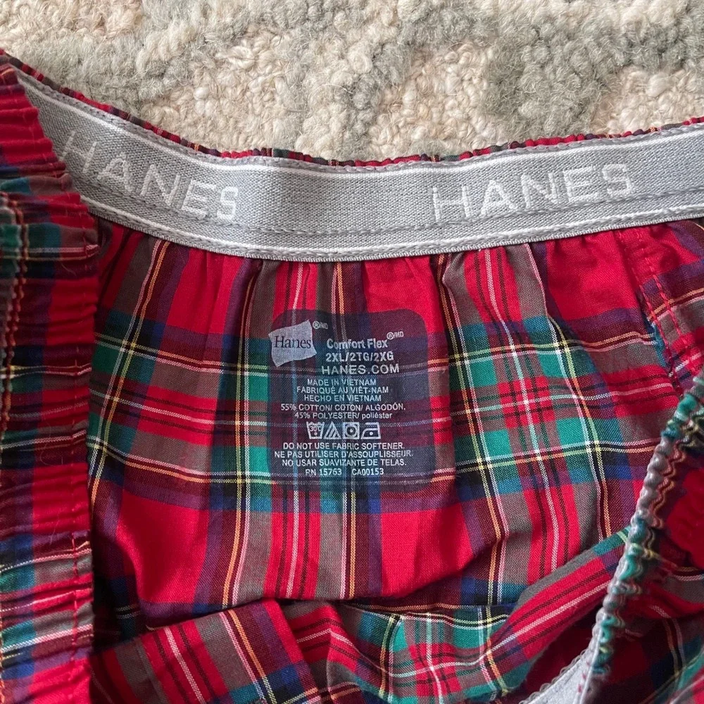 3 VTG Hanes Cotton Full Cut Shorts Mens 2XL Boxers Blue Red Black Plaid RN 15763